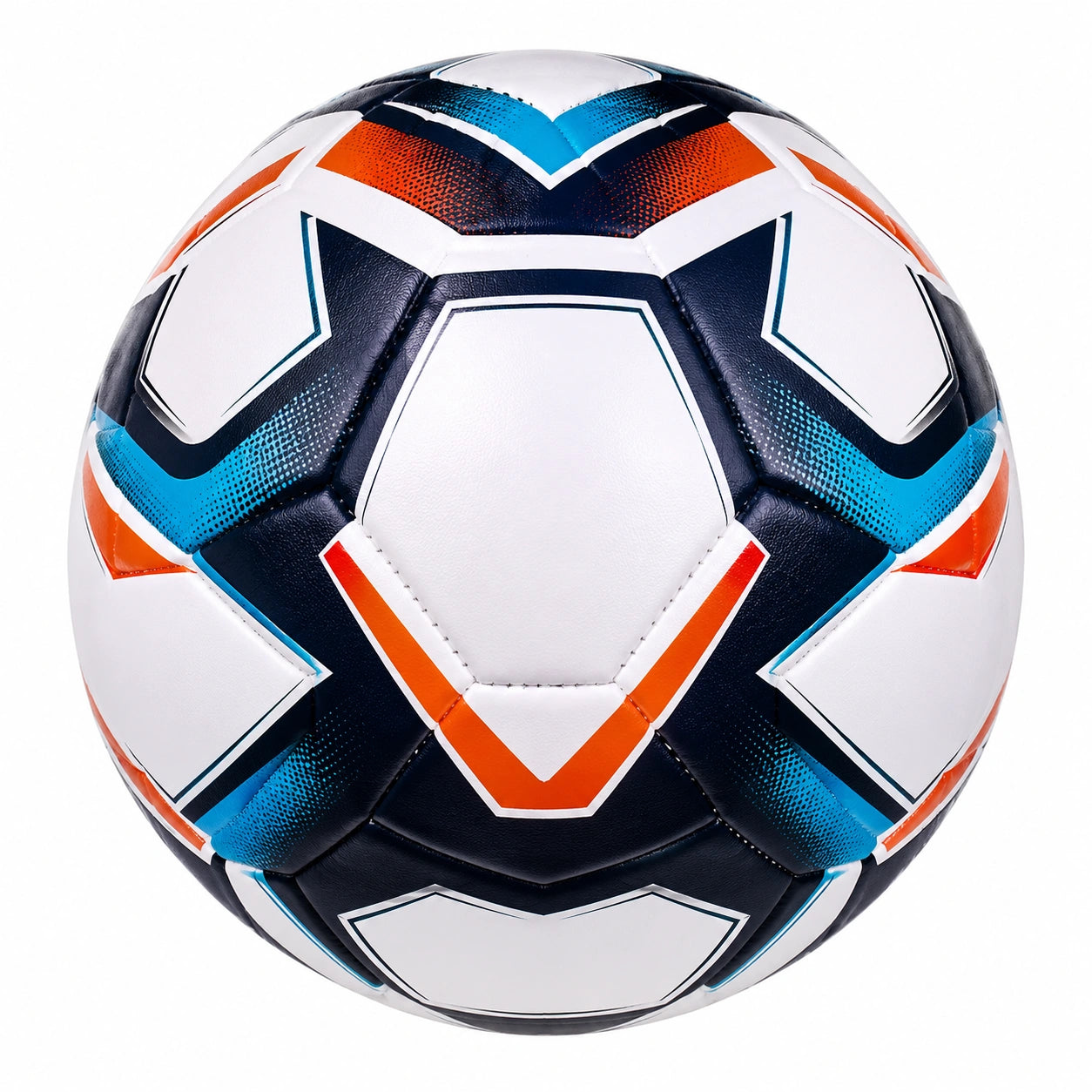 Ballon de football taille 5 blanc, bleu et orange