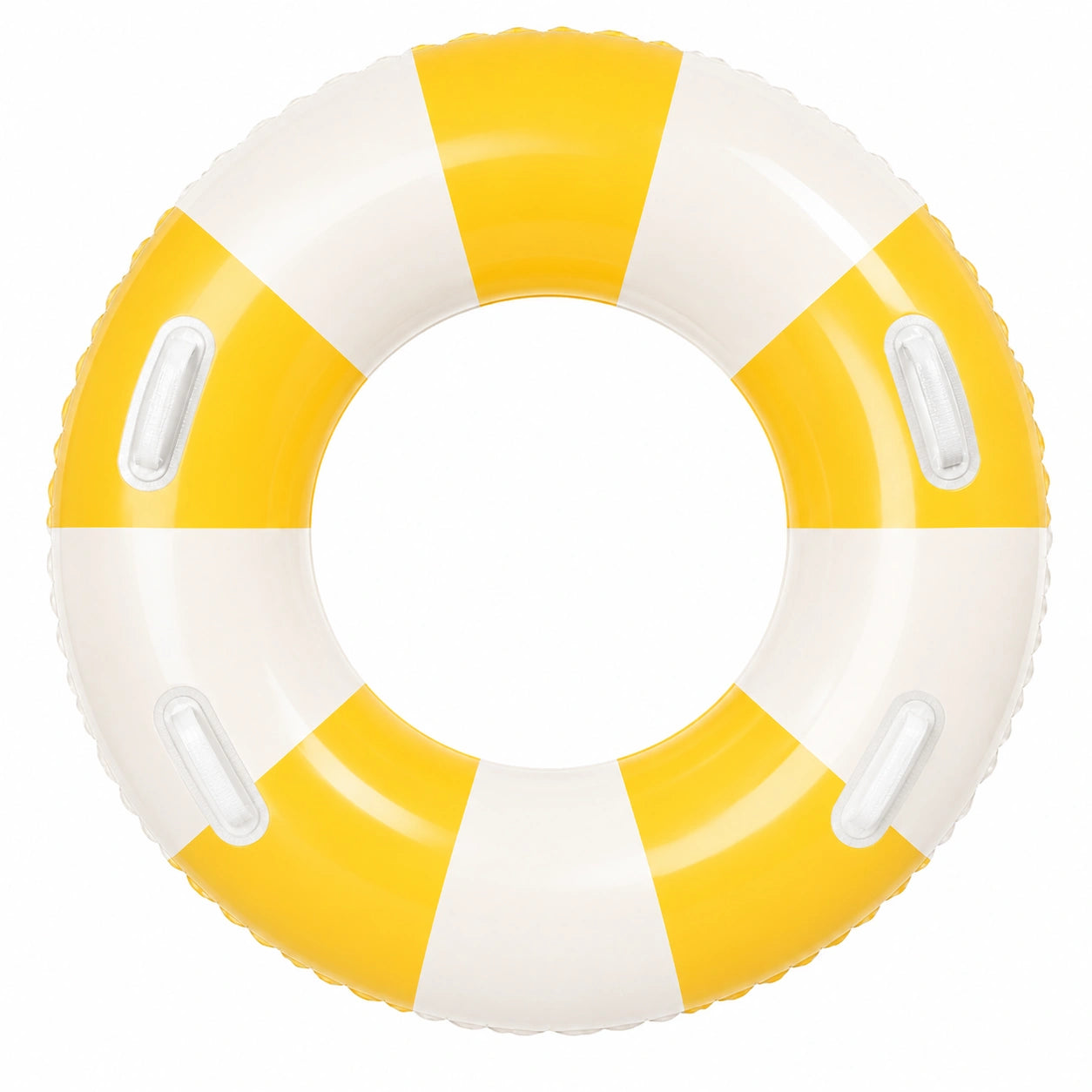 Bouée gonflable rayée jaune et blanche avec poignées