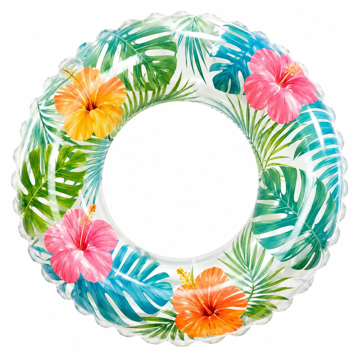 Bouée Gonflable Tropicale avec Fleurs d'Hibiscus