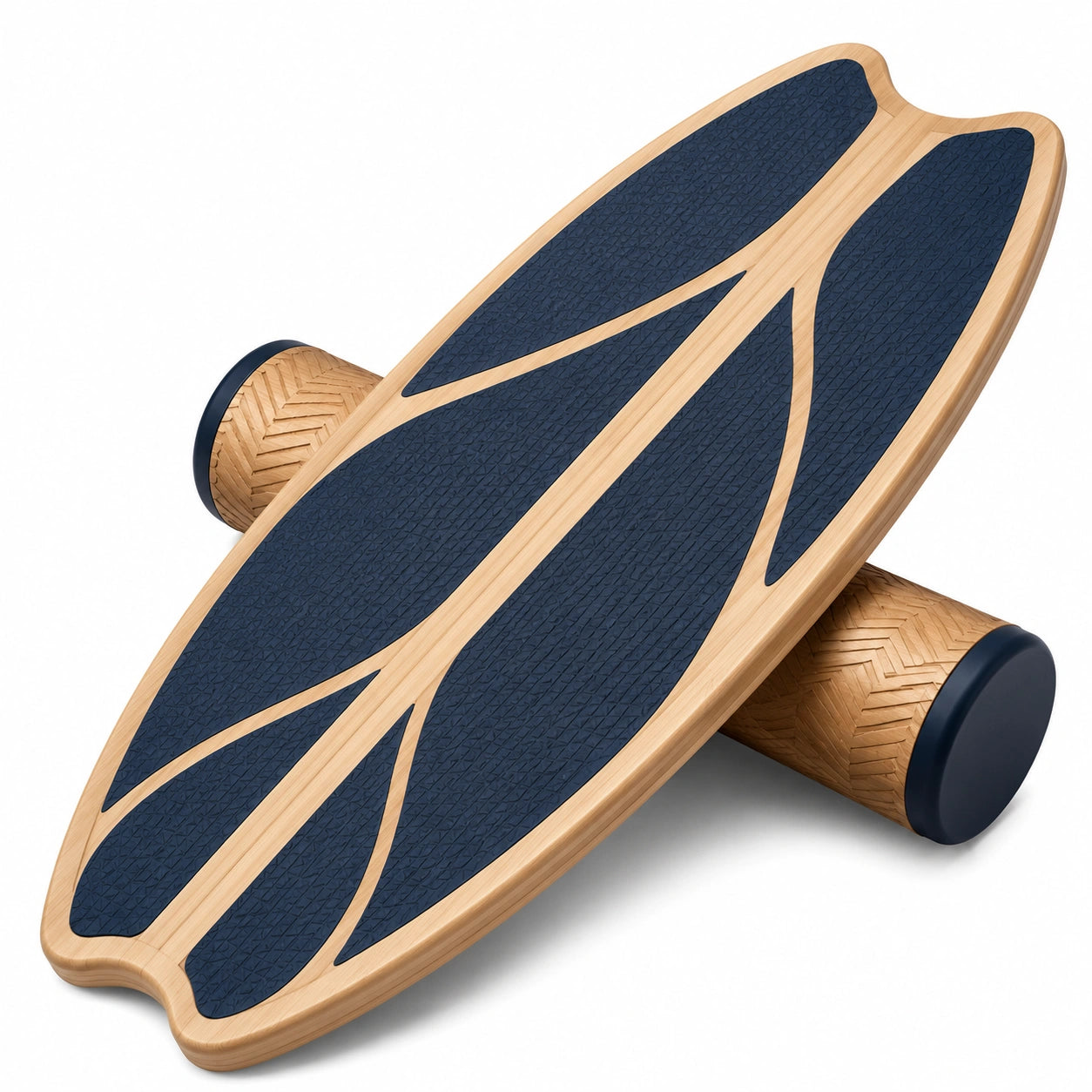 Planche d'équilibre en bois avec surface bleue antidérappante
